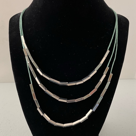 Geranium 3-Tier Silver Bead & Mint Green Necklace - Picture 1 of 4